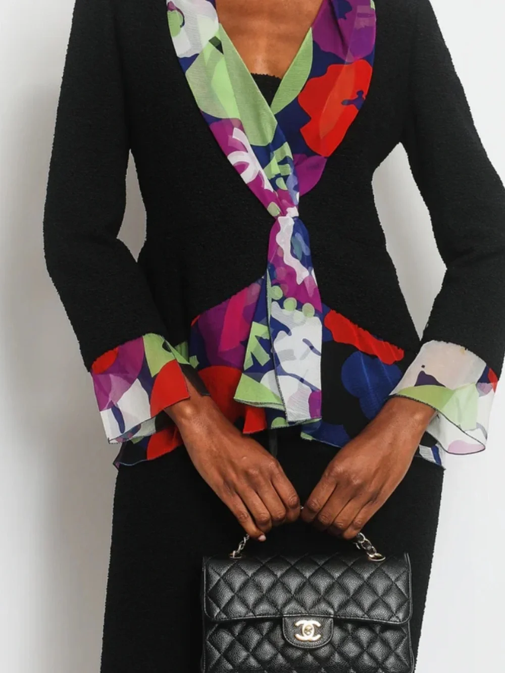 Black Jacket with Multicolor Print Trim - Women's Fashion Jacket Summer 2022